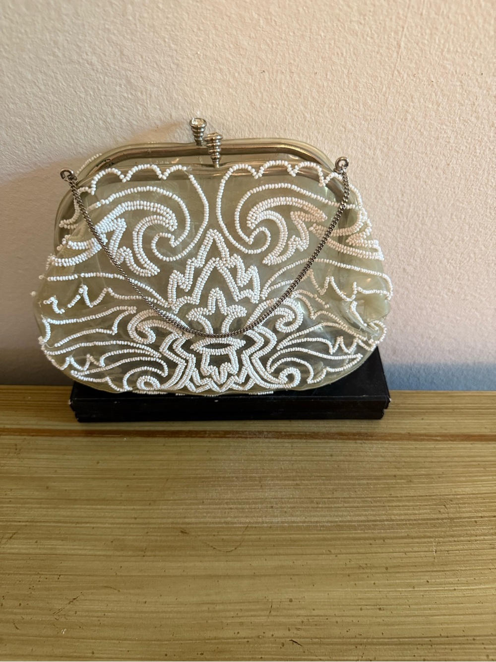Vintage lucite White Beaded Evening bag